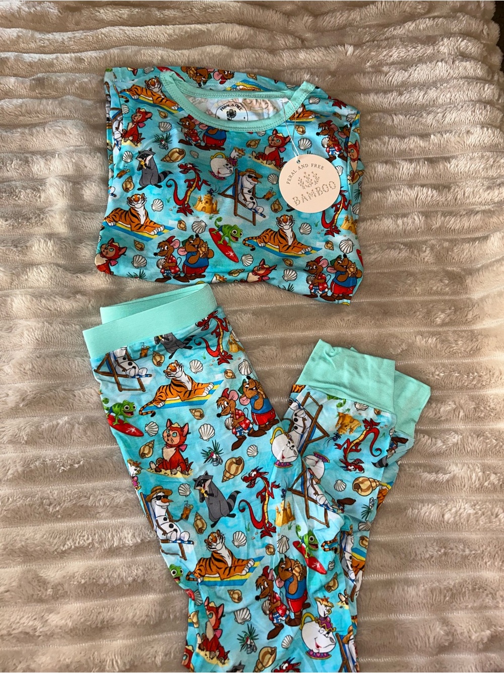 BAMBOO Kids' Aqua Blue Animal Beach Print Pajama Set